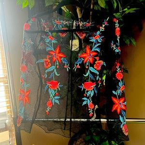 Free People Long Sleeve Black Flowered Embroidered Layering Top Size Small